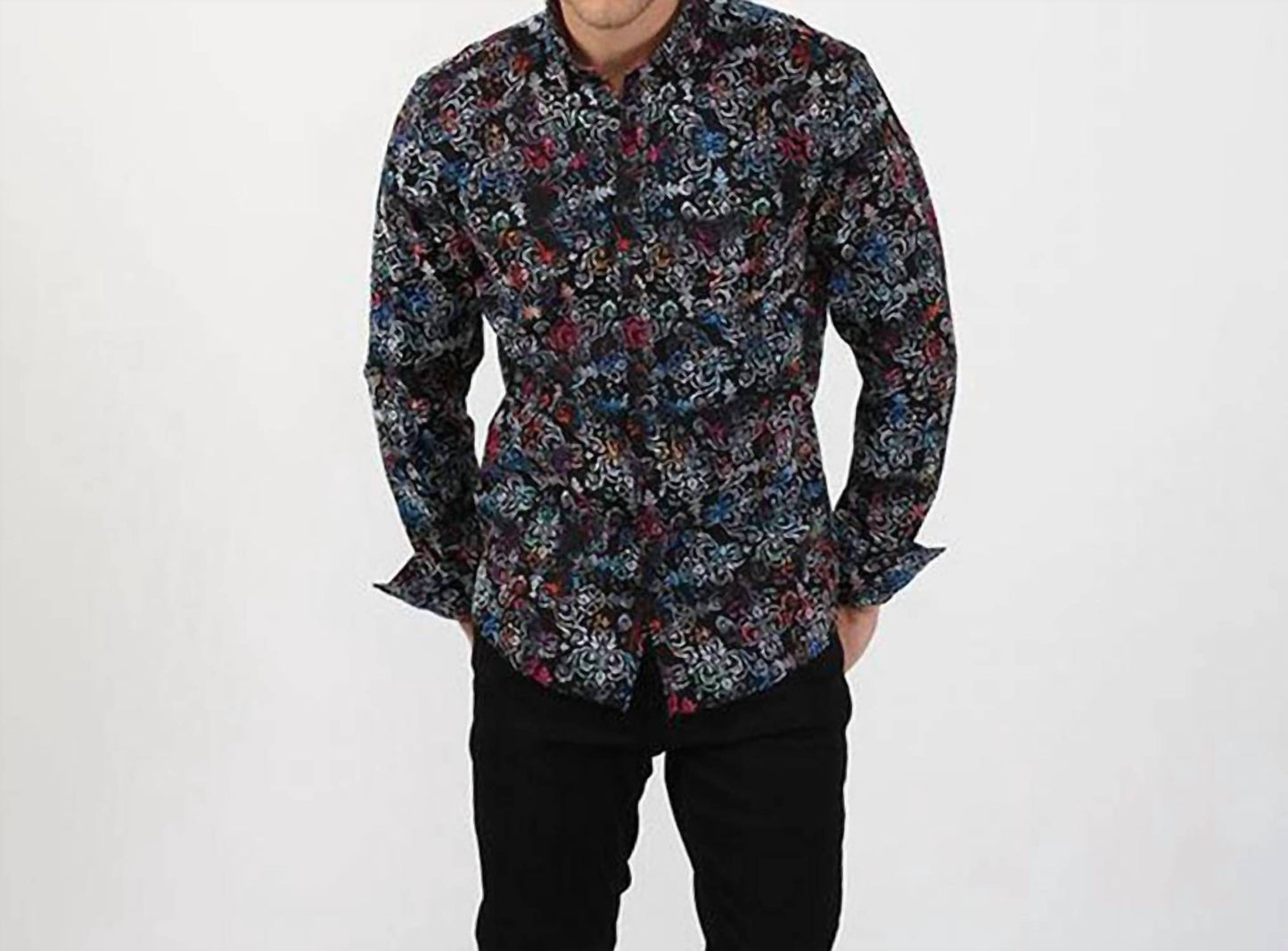 Color Damask Print Button Down Shirt