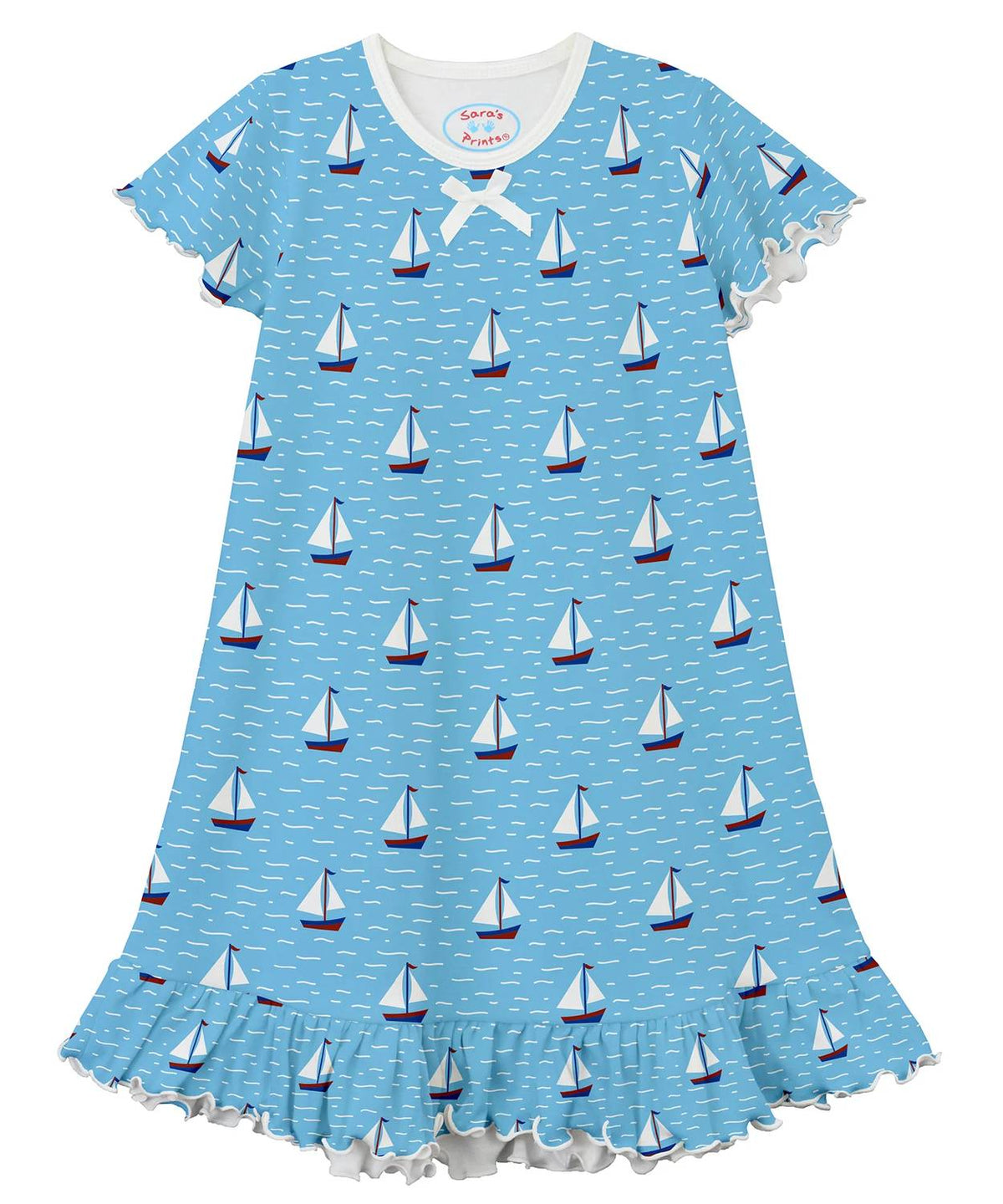 Girl's Sailboat Ruffled Short Sleeve Gown