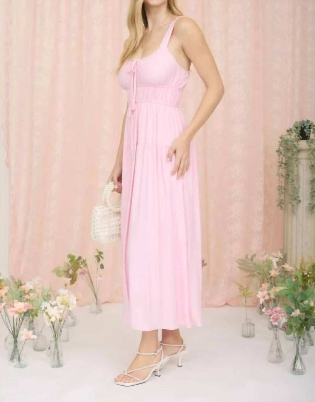 Front Tie Keyhole Detail Sleeveless Midi Dress