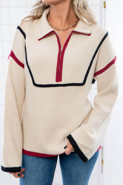 Lula the Label - Quarterback Keeper Contrast Quarter Zip Sweater - Rack Hunt