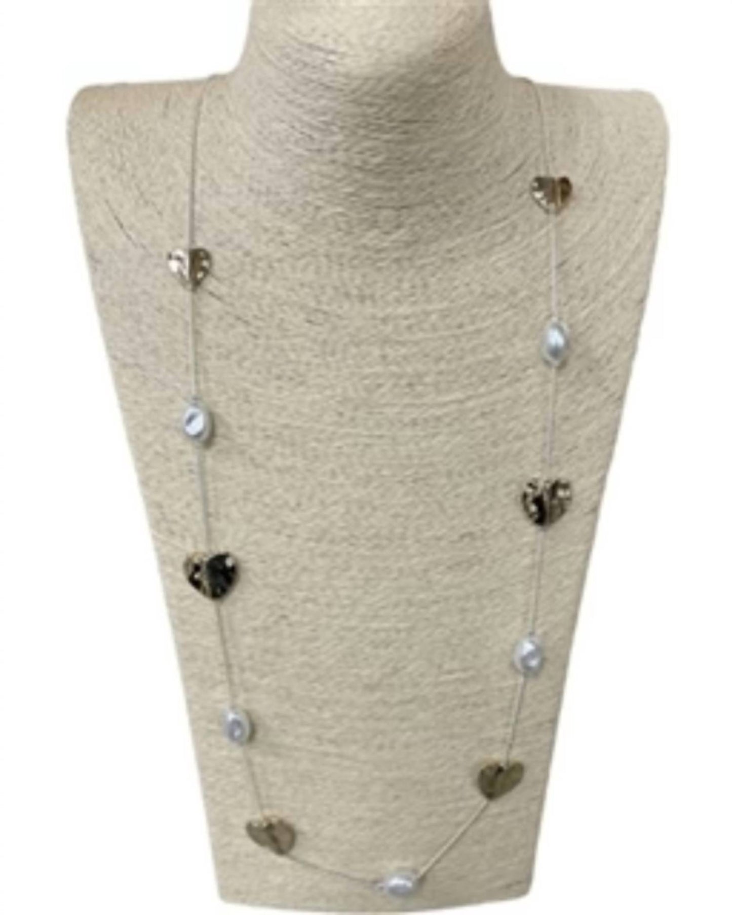Women's Hammered Heart-pearl Necklace