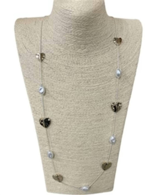 Women's Hammered Heart-pearl Necklace