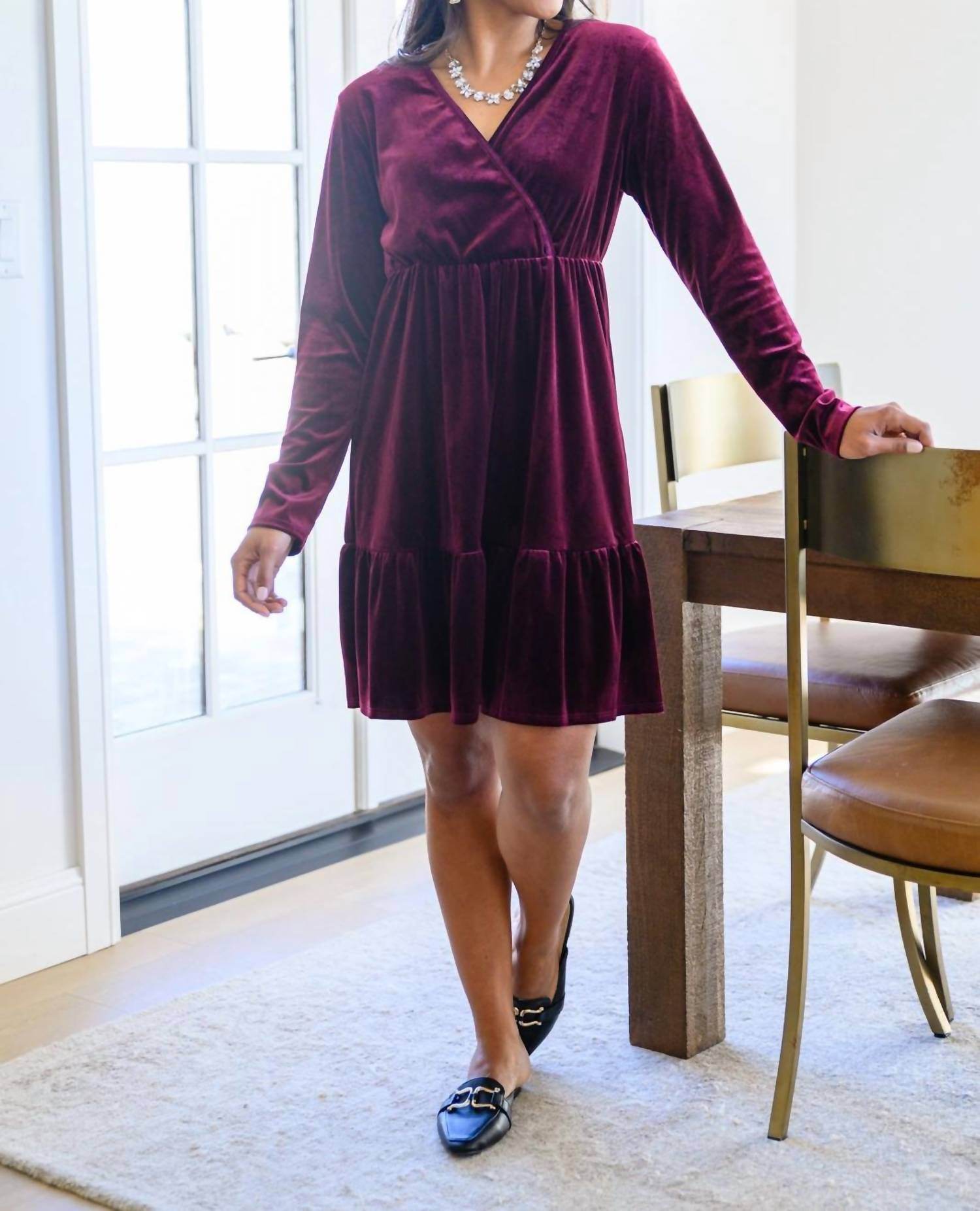 Ave Shops - Jentsyn Velvet V-Neck Dress - Rack Hunt -