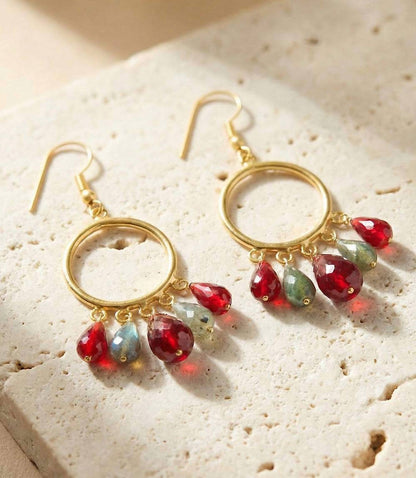 Women's Dangling Gemstone Hoop Earrings