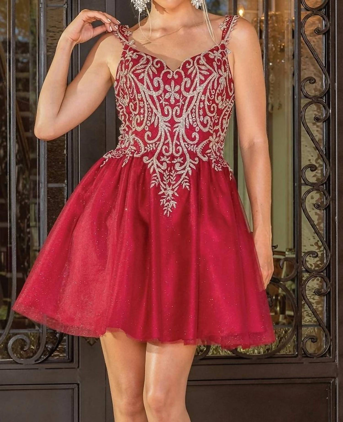 Embroidered-bodice Glitter Homecoming Dress
