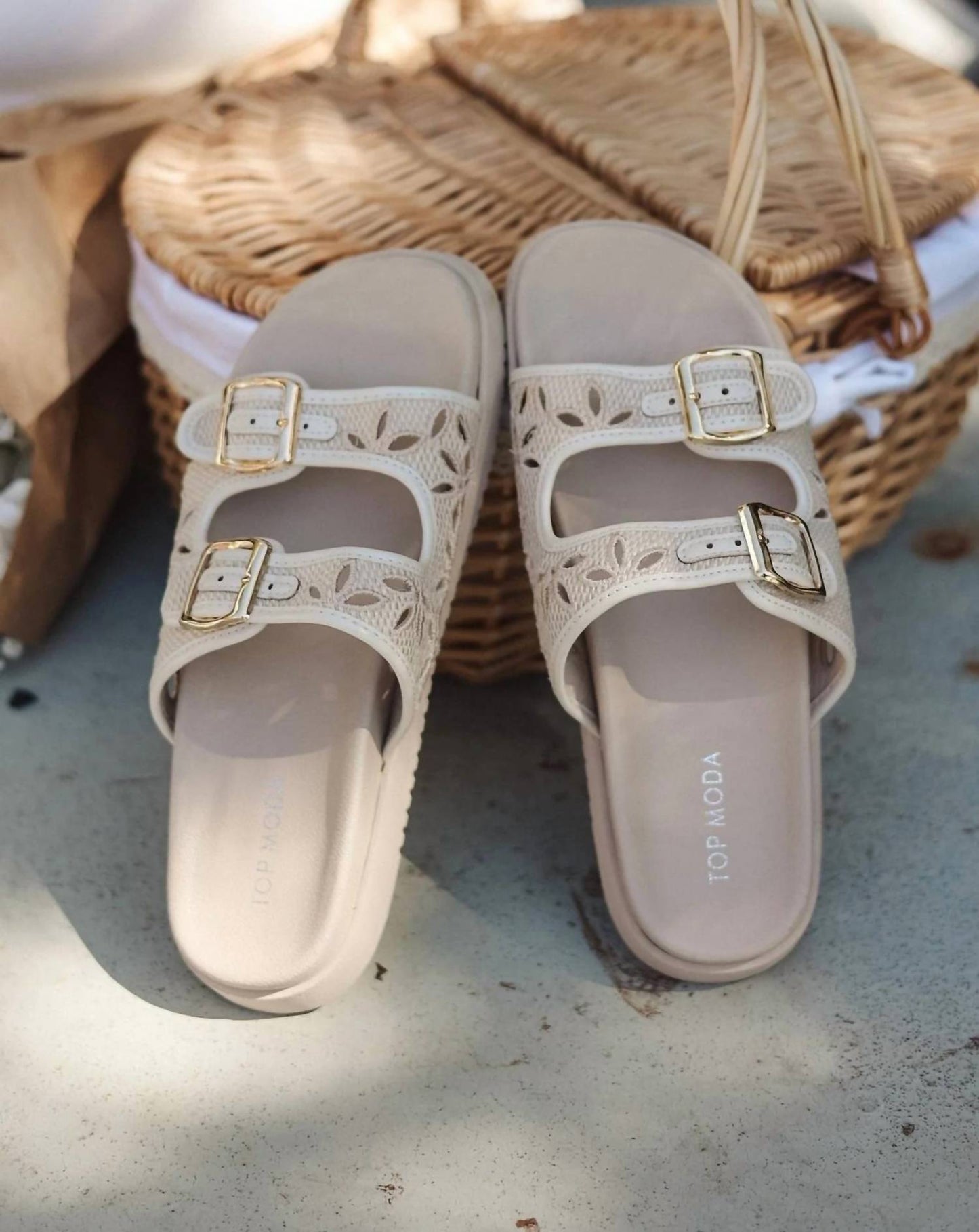 Women's Mia Raffia Double-buckle Comfort Slide Sandal