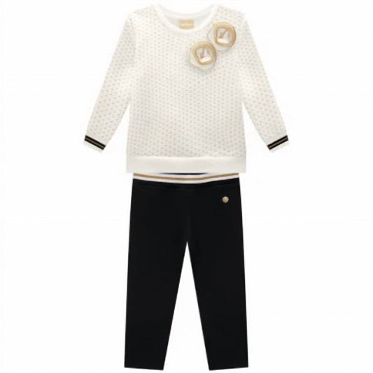 Girl's Sweater With Flowers Pant Set