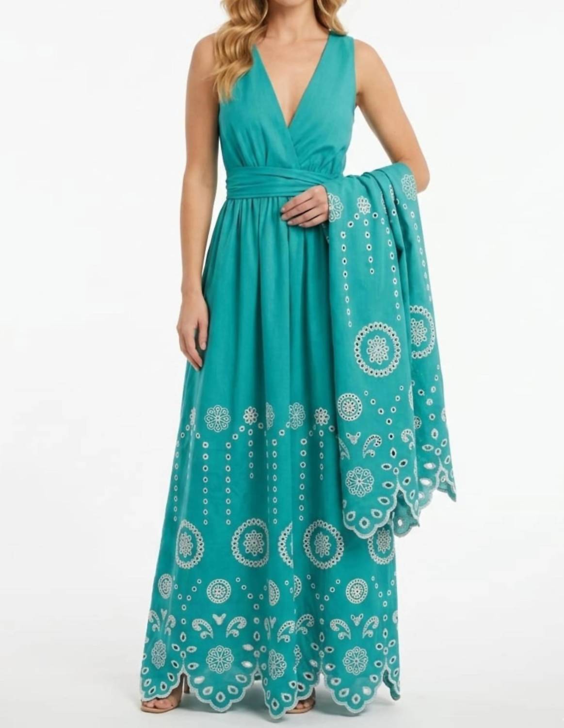 Jade Eyelet Embroidered Sleeveless Maxi Dress