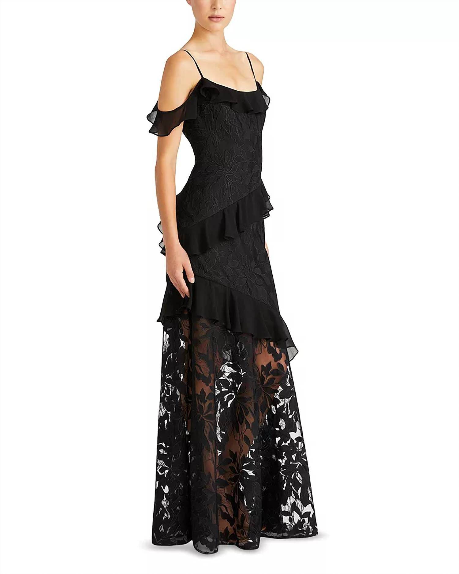 ML Monique Lhuillier - Siennaruffle Cold Shoulder Lace Gown Dress - Rack Hunt