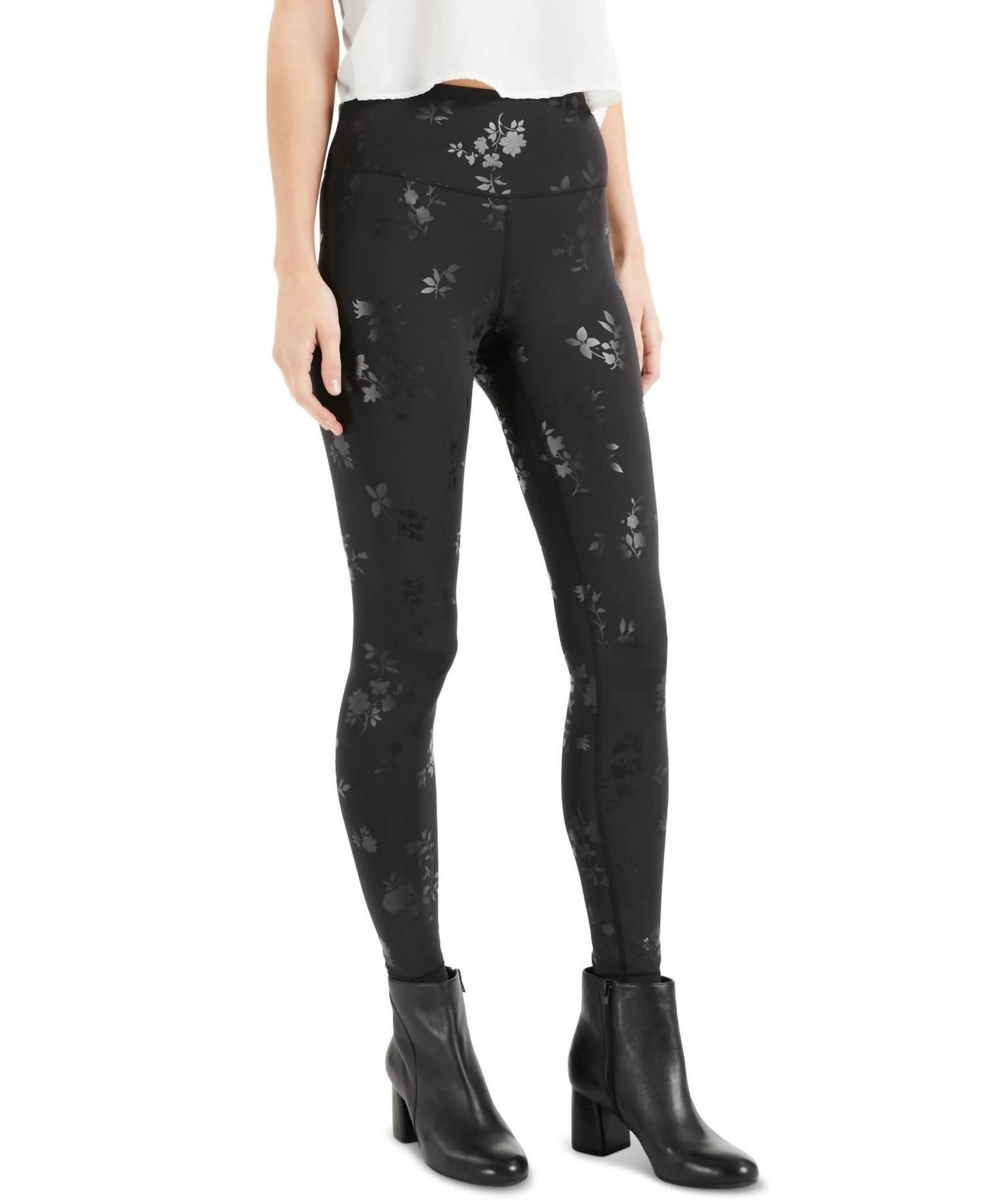 Floral-Embossed Compression Leggings