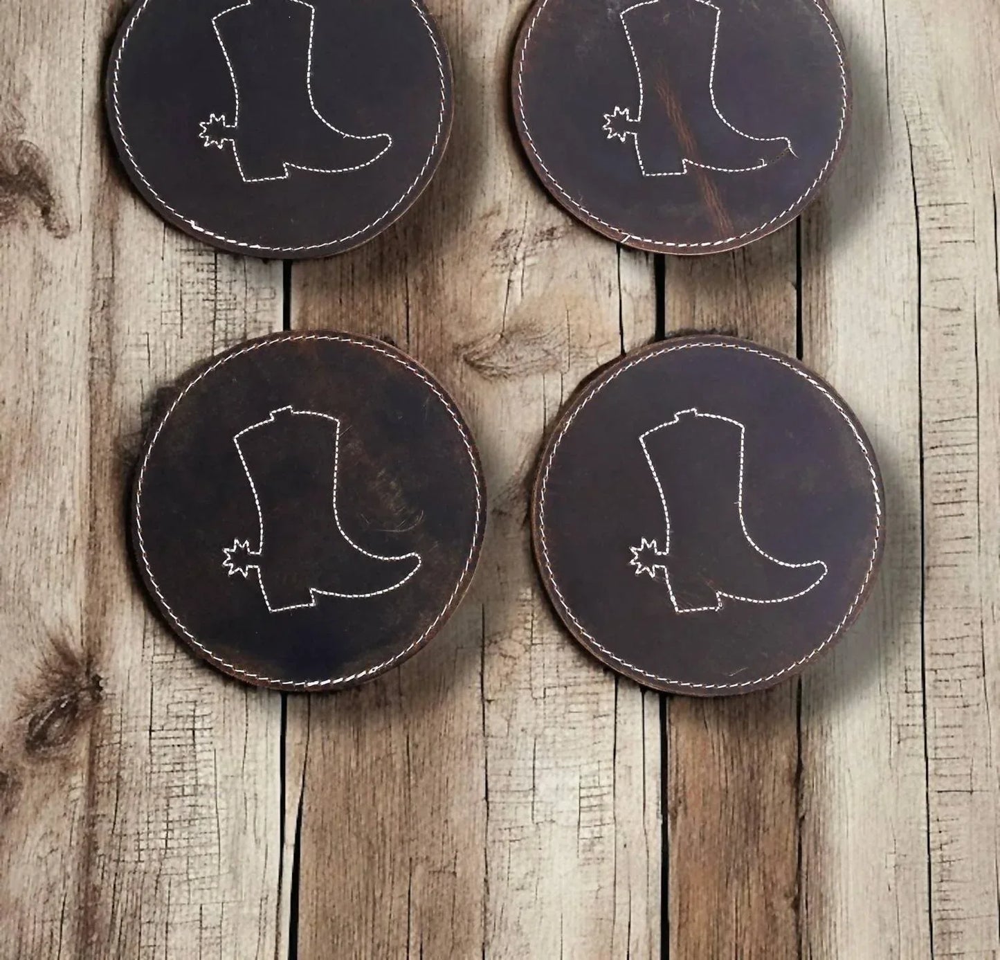 Western Linens - Boot Tooled Leather Coasters Set - Rack Hunt