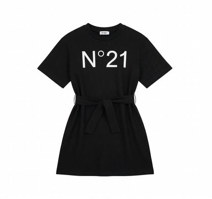 Girls Logo T-shirt Dress With Tie Belt