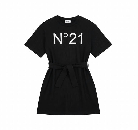 Girls Logo T-shirt Dress With Tie Belt