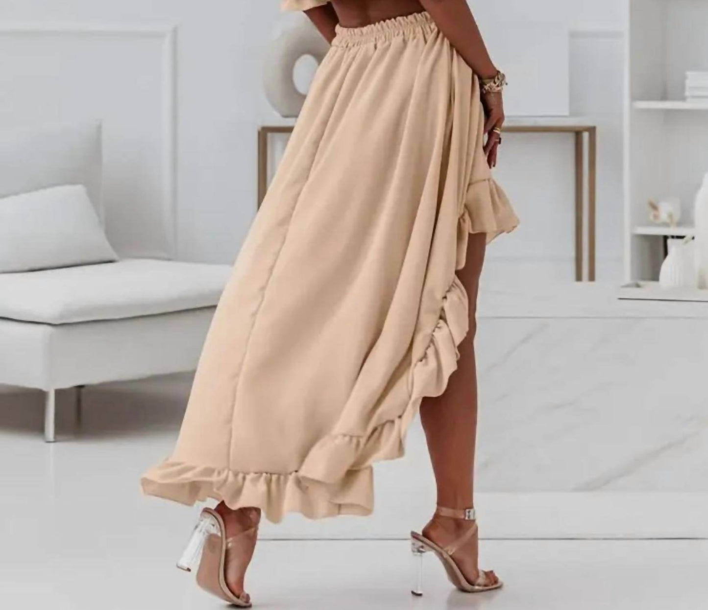 Doublju - Tessa Off The Shoulder Cropped Hi Low Ruffled Two Piece Skirt Set - Rack Hunt -