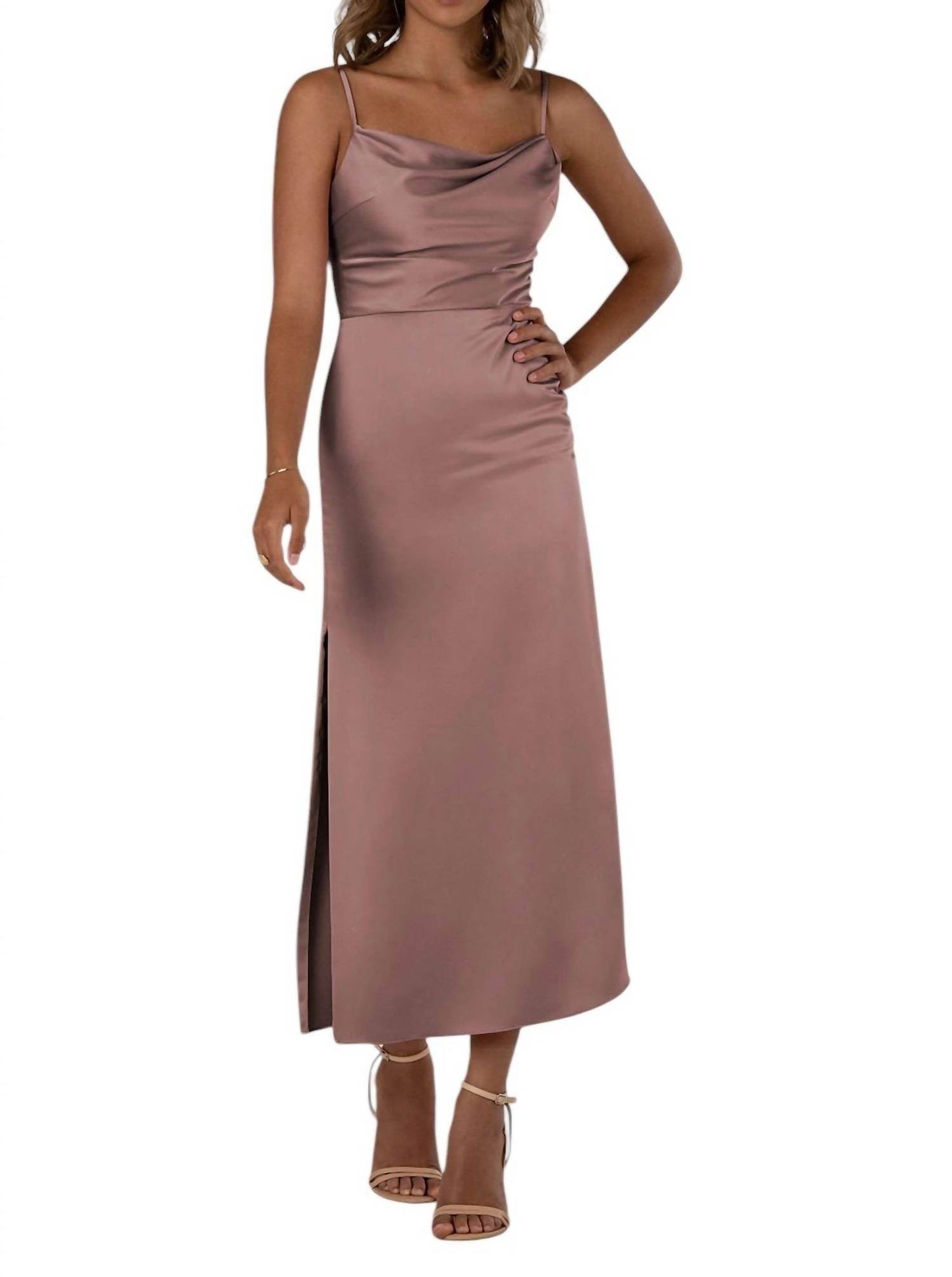 Sorella Vita - Tea-Length Charmeuse Bridesmaid dress with Skirt Slit - Rack Hunt