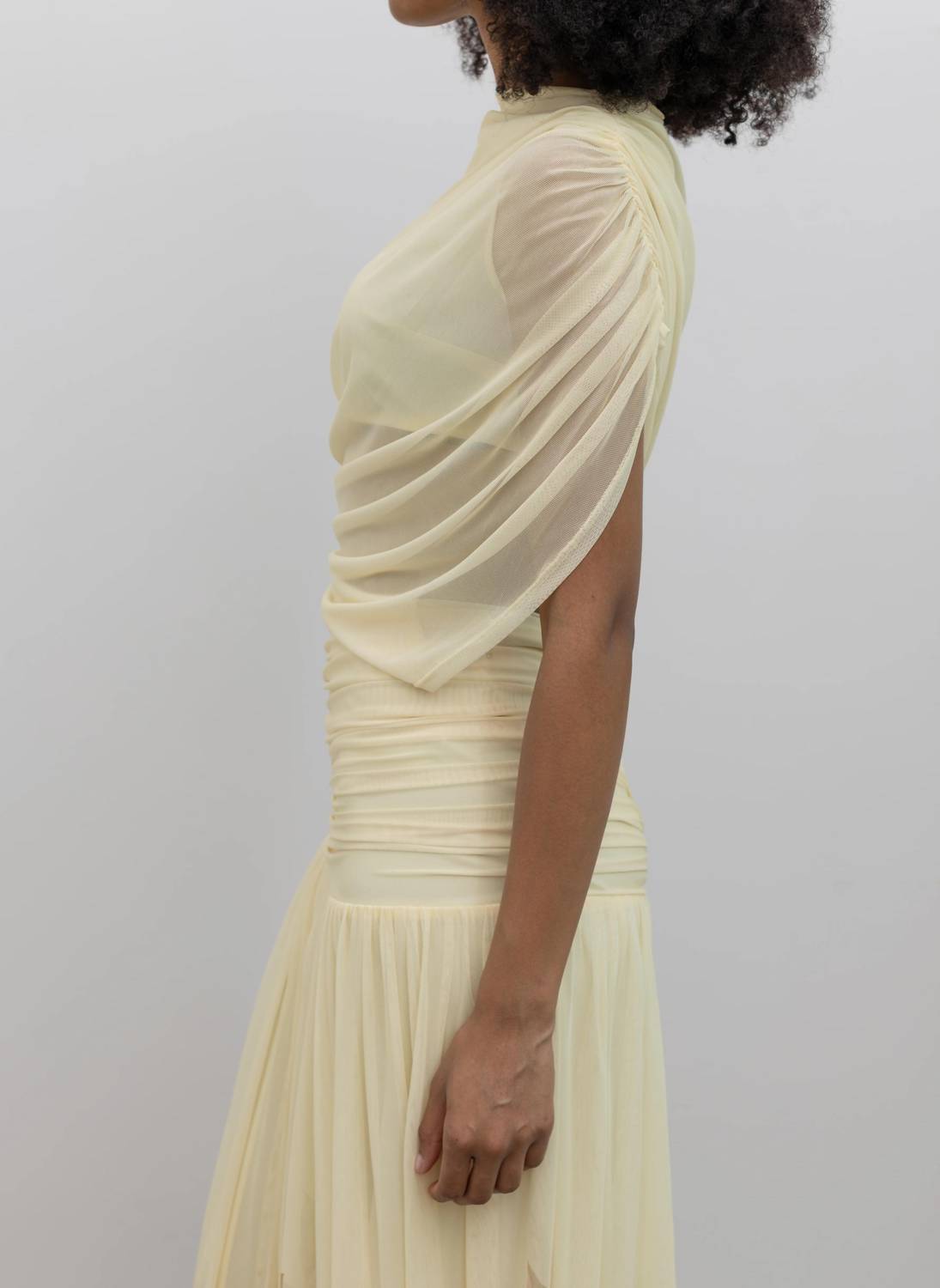 Lemon Floral Hem Draped Maxi Dress