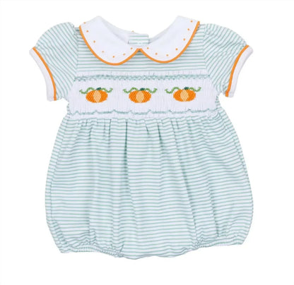 Magnolia Baby - Girl's Lil' Pumpkin Classics Smocked Short Sleeve Bubble - Rack Hunt