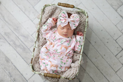 Infant Girls Cowgirl Baby Gown Set With Bow