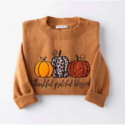 Love in Faith - Women's Grateful Thankful Blessed Pumpkin Sweater - Rack Hunt