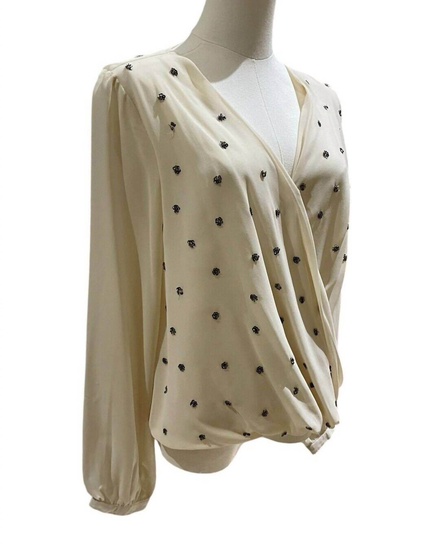 MM Couture - Women's Beaded Chiffon Double Breasted Faux Wrap Blouse - Rack Hunt -