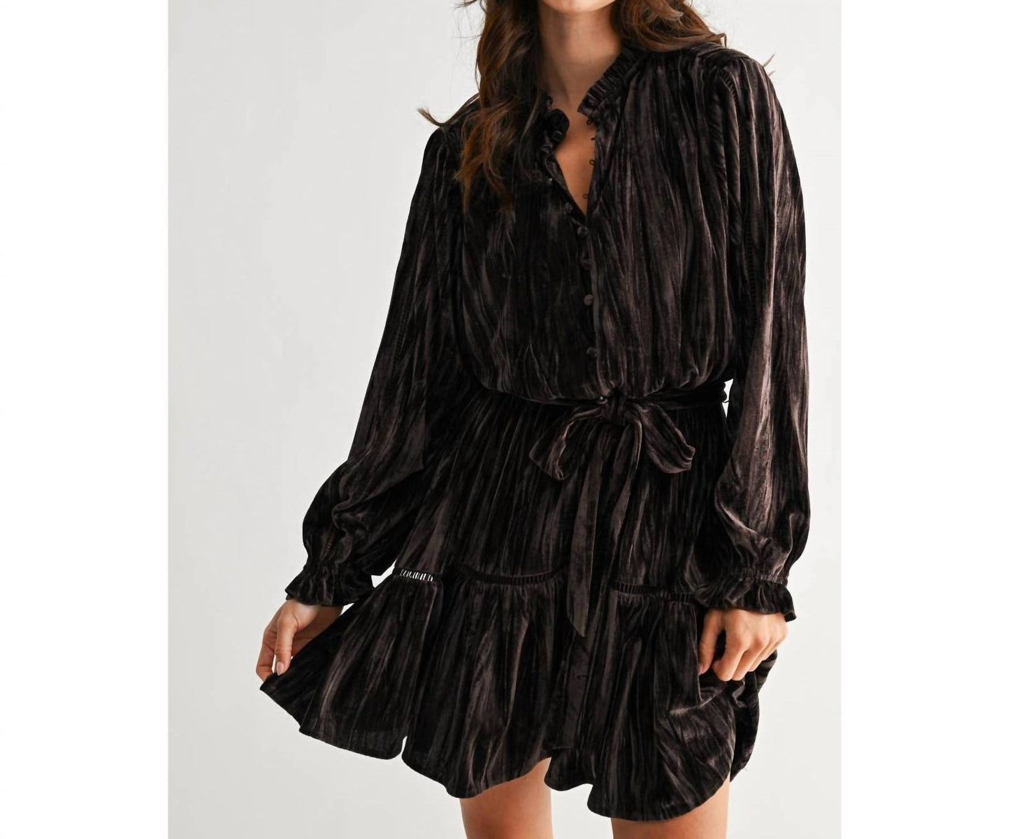 Seam Detail Velvet Mini Dress