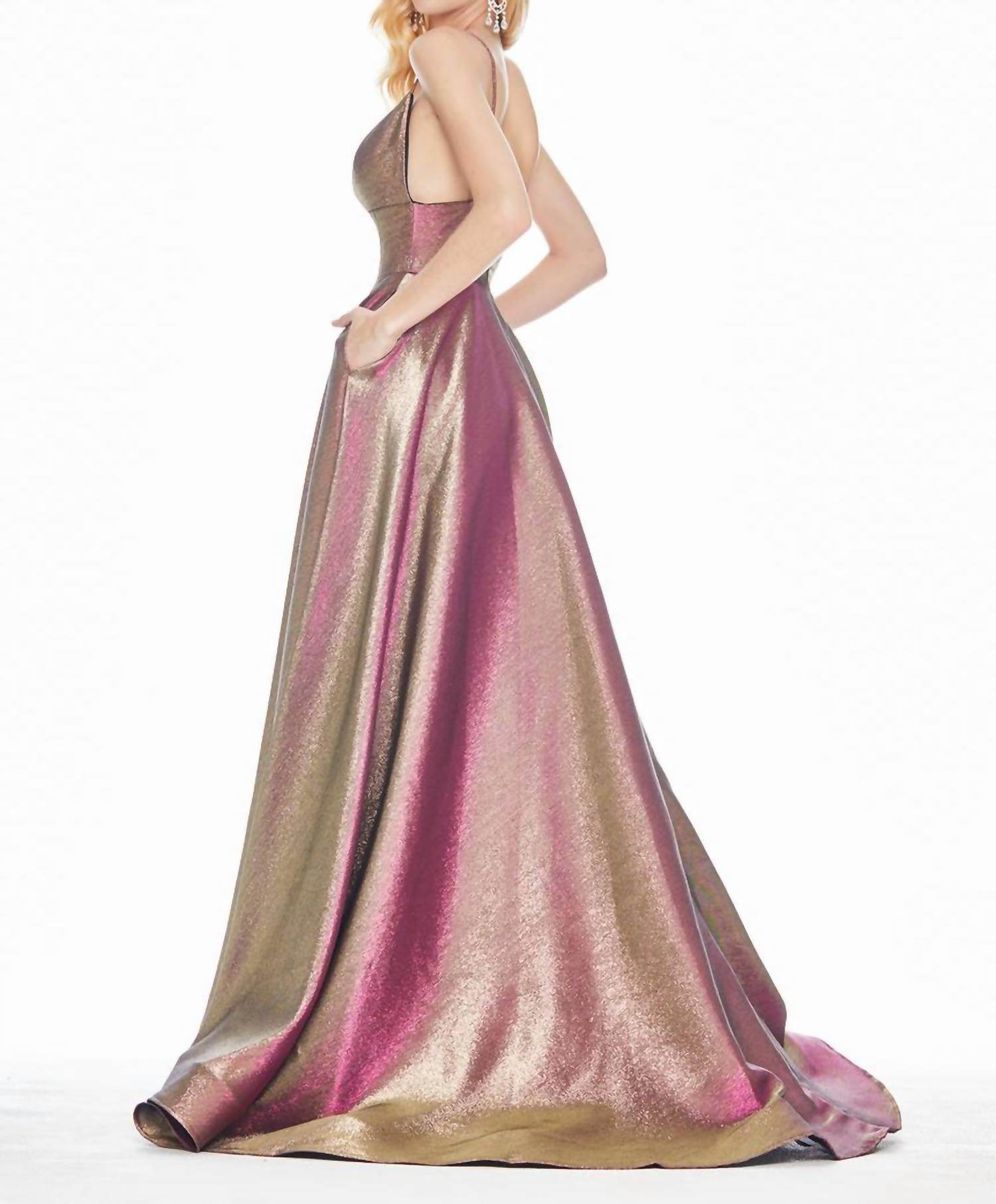 ASHLEYlauren - Sparkle V-neck Gown - Rack Hunt