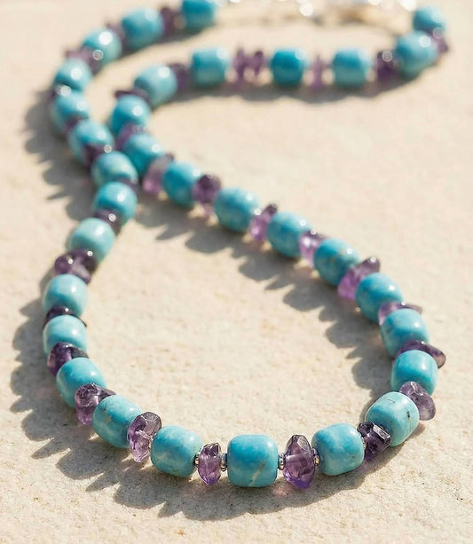 Women's Larimar And Amethyst Beaded Necklace