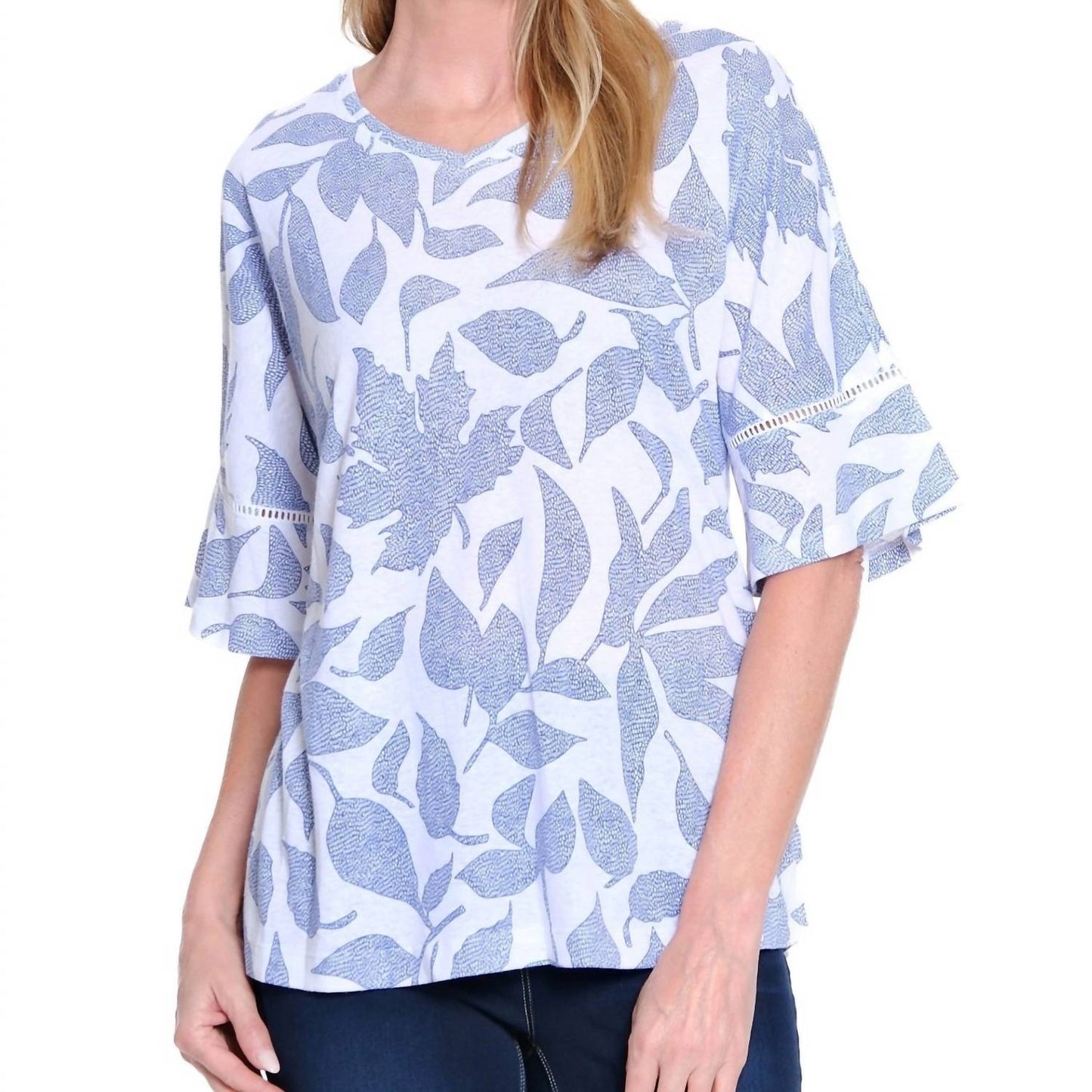 LINEN KNIT PULLOVER WITH ELBOW SLEEVES
