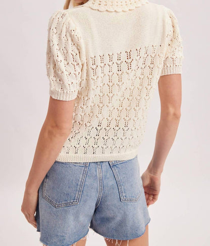 Pointelle Button Down Shirt Knit Cardigan