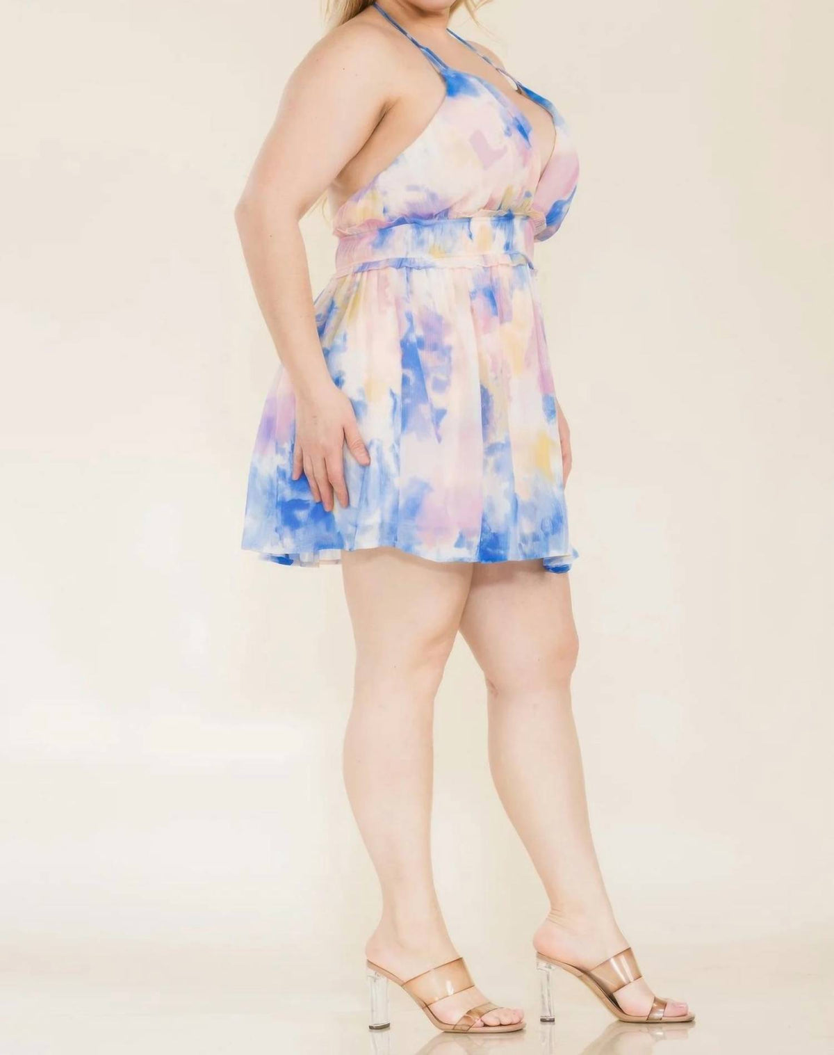 Crushed Chiffon Tiedye Smocked Waist Dress