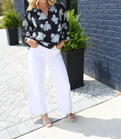 Midnight Floral Peasant Top