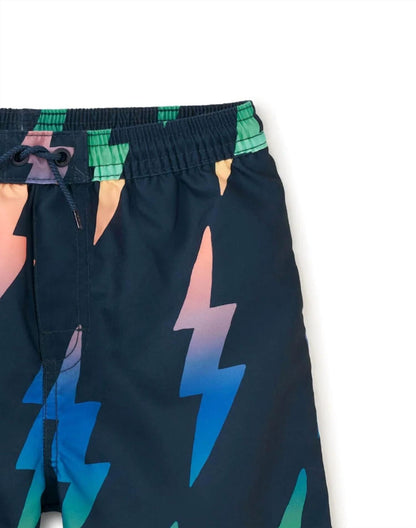 Boy's Rainbow Lightning Bolt Mid-length Swim Trunk