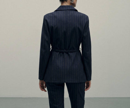 Pinstripe Belted Blazer
