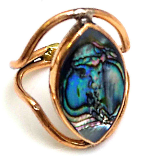 Unisex Pacific Abalone Marquise Copper Ring