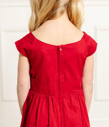 Kid's Organic Cap Sleeve Party Dress With Bow Sash