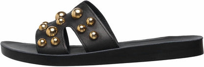 Women's Leather H-strap Slide Sandals With Studs