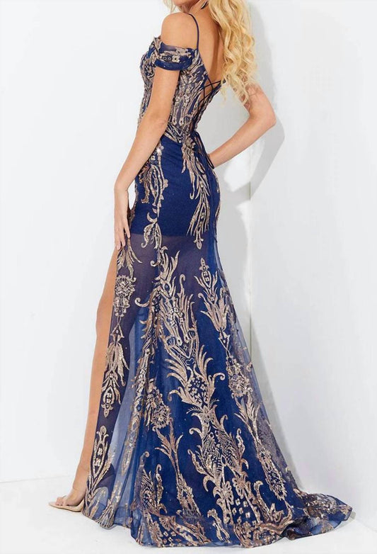 Cold Shoulder Applique Evening Dress