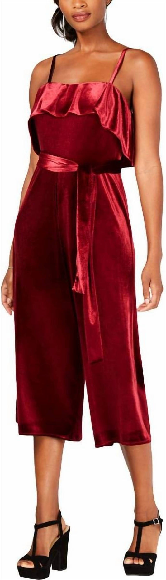 Zipper Closure Velvet Jumpsuit