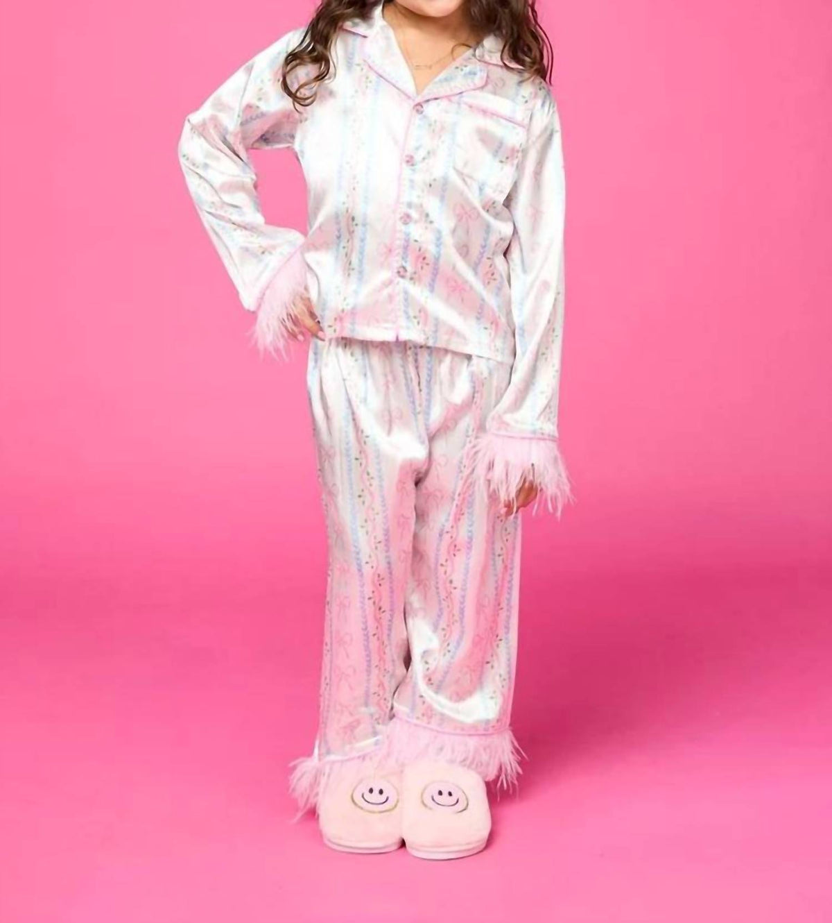 Girls All Tied Up Long Feather Silky Set