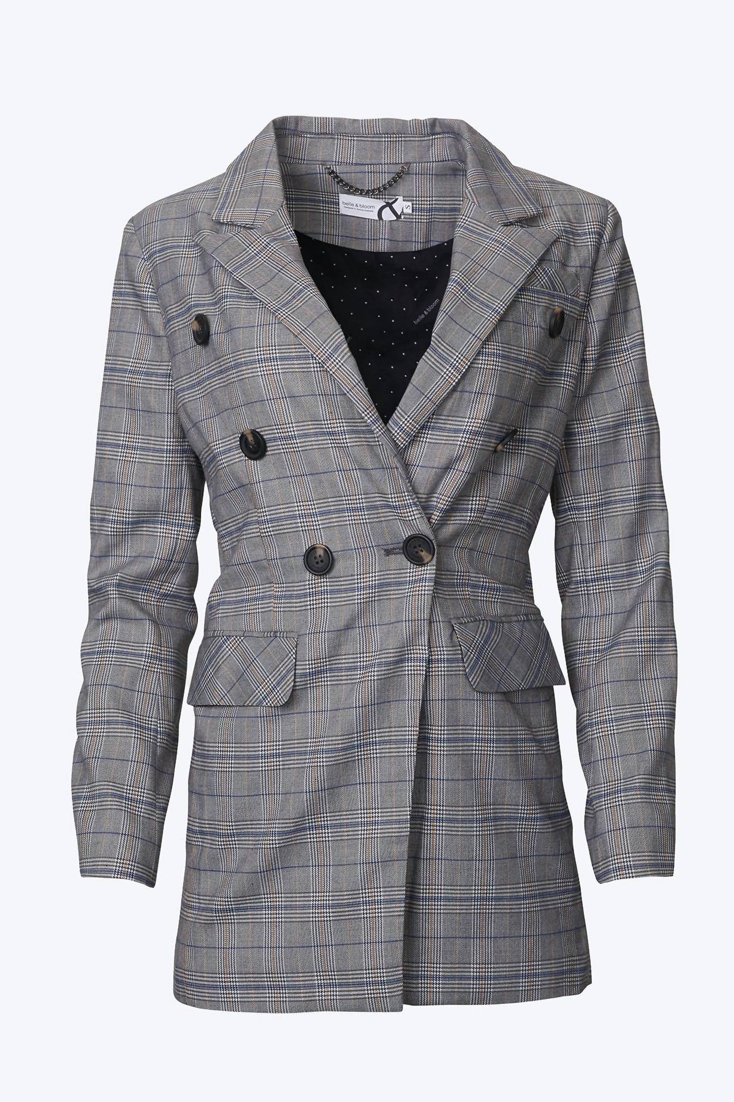 belle & bloom - DOUBLE-BREASTED PRINCE OF WALES CHECKED WOVEN BLAZER - Rack Hunt -