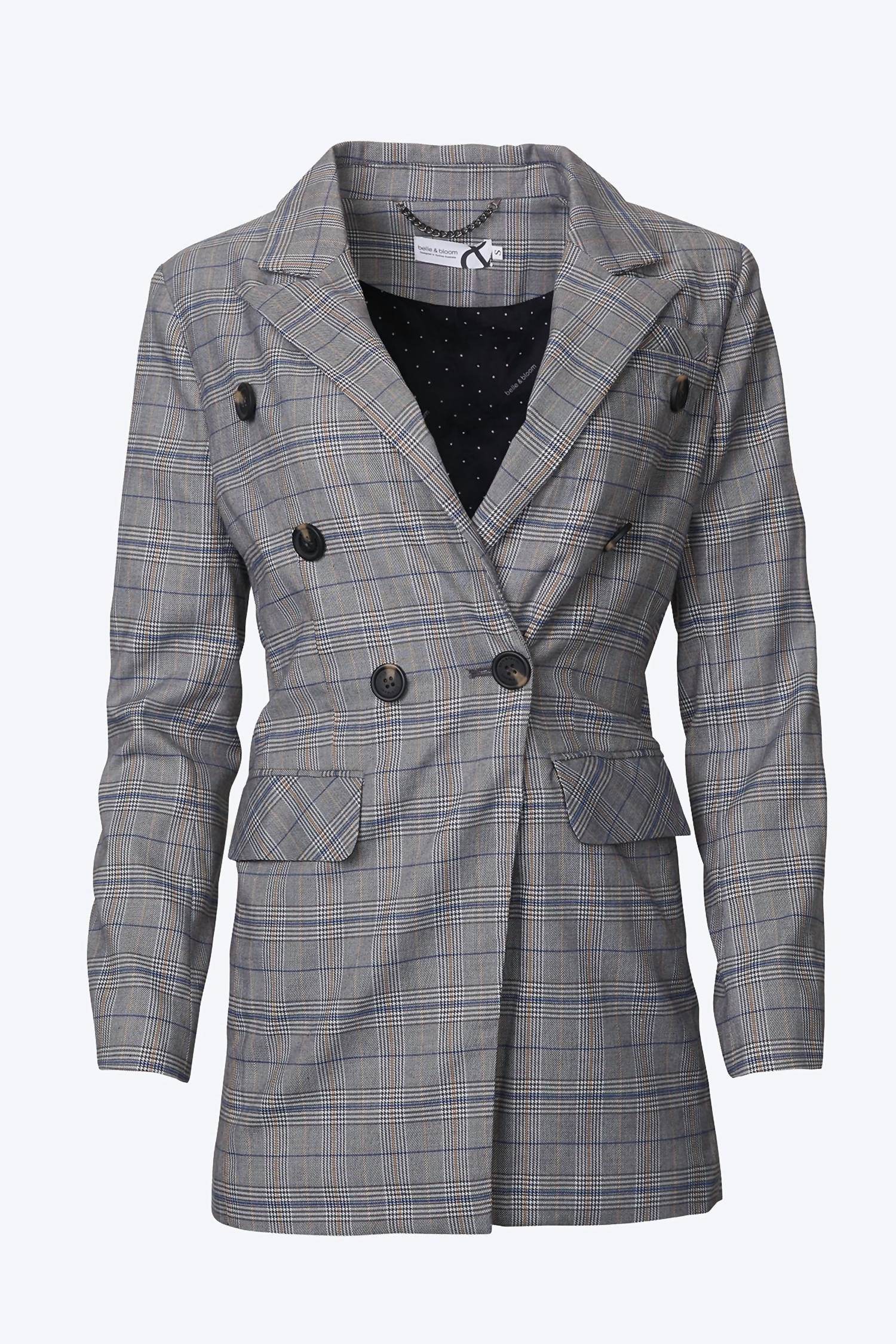belle & bloom - DOUBLE-BREASTED PRINCE OF WALES CHECKED WOVEN BLAZER - Rack Hunt -