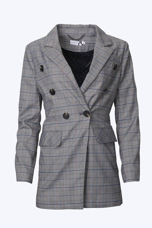 belle & bloom - DOUBLE-BREASTED PRINCE OF WALES CHECKED WOVEN BLAZER - Rack Hunt -