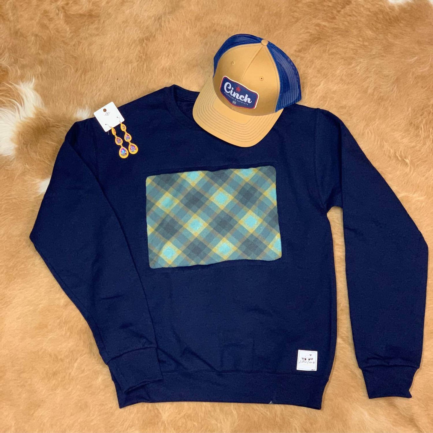 Little Lamb Handmades - Kid's Fall Plaid Patch Crewneck Sweatshirt - Rack Hunt