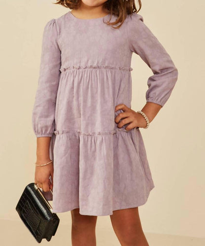 Girl's Floral Textured Button Back Ruffle Tiered Dress