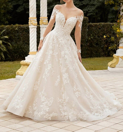 Haven Cap Sleeve Plunging Neck Wedding Gown