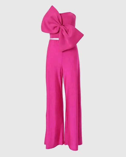 One-shoulder Bow Detail Wide-leg Set