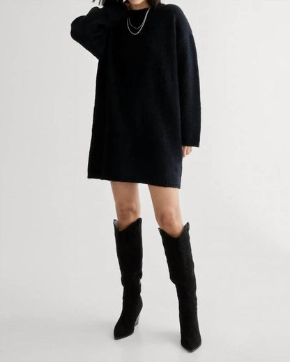 Ribbed Knit Crew Neck Sweater Dress