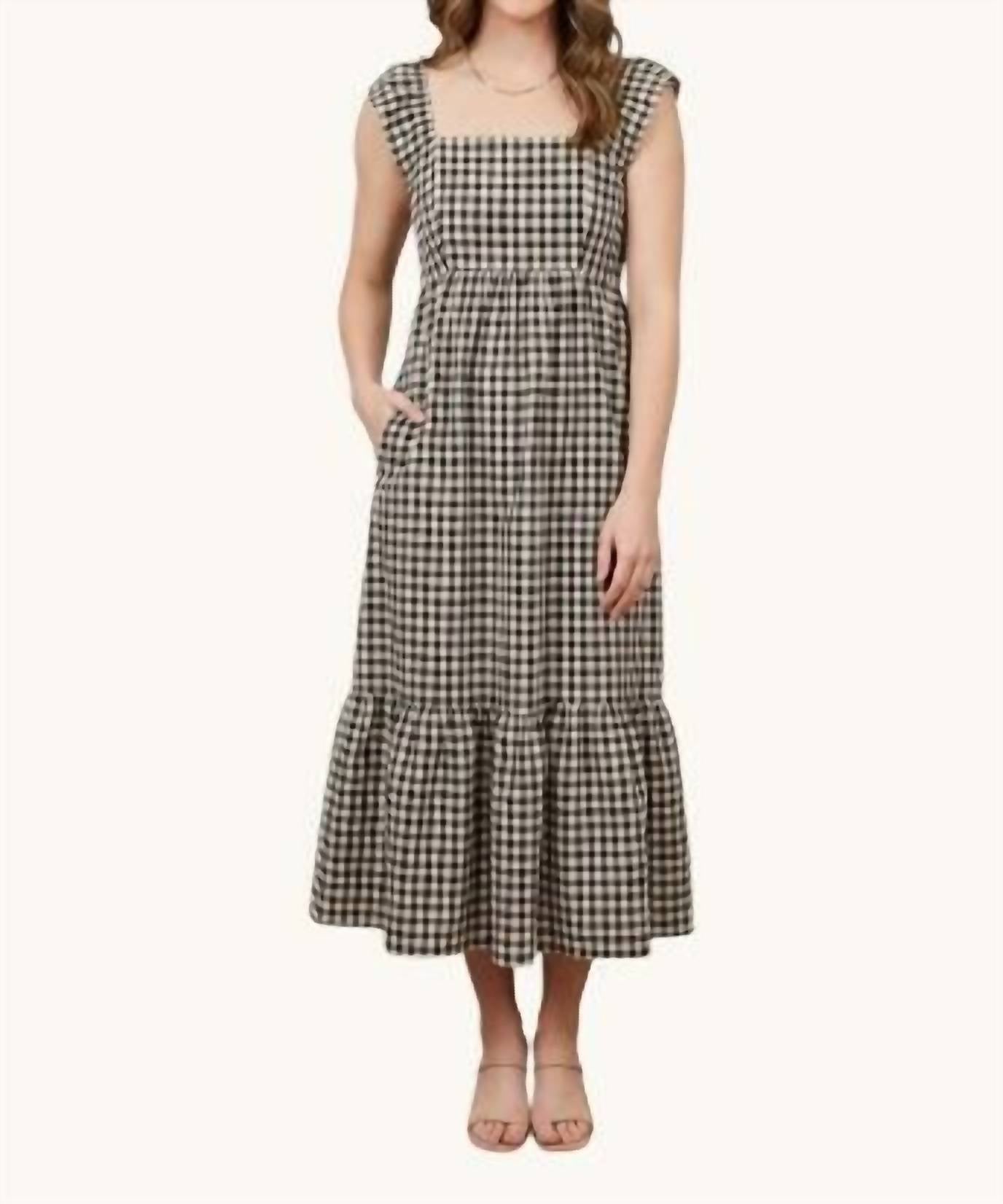 Gingham Flutter Sleeve Maxi Dress