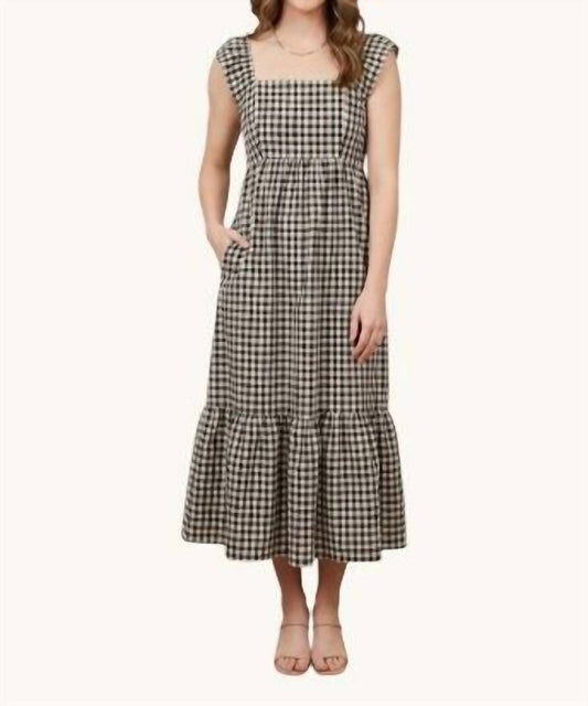 Gingham Flutter Sleeve Maxi Dress