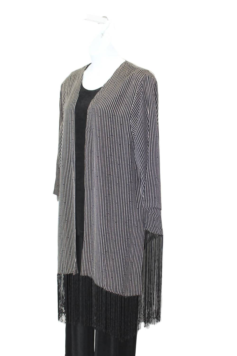 Women's Bamboo Striped Duster with Fringe